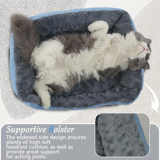 Doggie Beds for Small Dogs Washable Rectangle Kitten Beds for Indoor Kittens 18"X14",Small Size Kitty Calming Sofa Extra Cozy Anxiety Pet Sherpa Cat Bed Anti Slip Plush Couch for Puppy,Blue