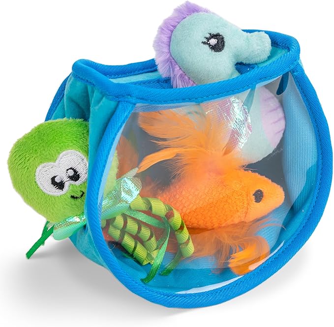 Catstages Hide & Seek Fish Bowl Interactive Cat Toy with Two Catnip Blend Toys, Blue