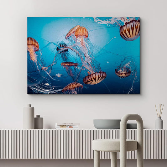 wall26 Canvas Print Wall Art Tiger Stripe Jellyfish Underwater Ocean Sea Nature Animals Photography Realism Rustic Scenic Landscape Wilderness Colorful for Living Room, Bedroom, Office - 32"x48"