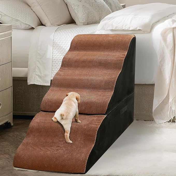 Dog Stair Steps for High Bed, 6-Step Dog Ramps for High Beds Climbing for Doggy/Kitty, Curved Pet Stairs for Small/Old Dogs/Cats, Brown