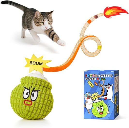 Potaroma Interactive Cat Toy with Motion Sensor, Chirping Sound & Catnip – Funny Grenade Design with Mesh Tail, Rechargeable Smart Rolling Ball for Bored Indoor Kittens & Adult Cats 3 Inches