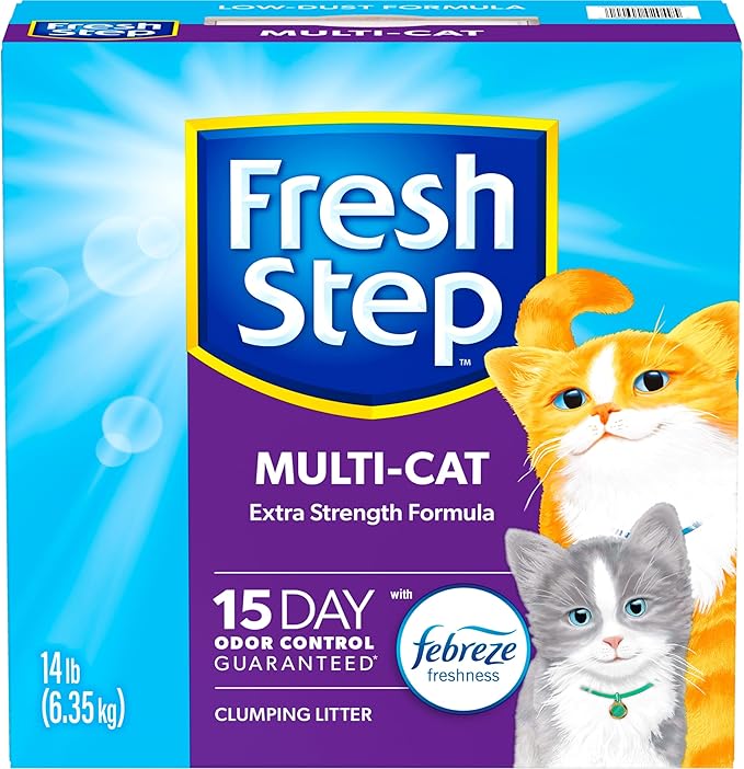 Fresh Step Clumping Cat Litter, Multi-Cat, Long Lasting Odor Control Kitty Litter with Activated Charcoal, Low Dust Formula, 14 lb