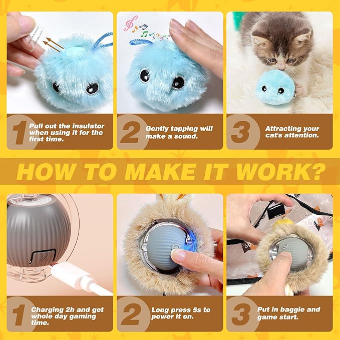 Rechargeable Automatic Cat Toy Ball - Smart Interactive Touch-Activated Motion with 2 Balls & 28" Play Mat for Indoor Cats - Boredom Relief for Kittens & Adult Cats