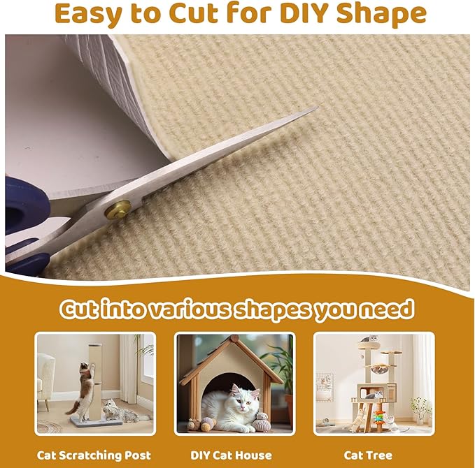 Cat Scratching Mat Self-Adhesive, 78.7"x15.8" Trimmable Cat Scratch Furniture Protector, Durable Cat Scratch Pad for Couches, Cat Trees, Walls, Easy to Install for Cat Owners