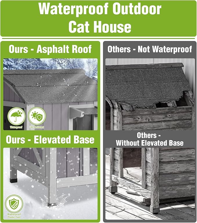 GUTINNEEN Insulated Cat House Outdoor for Winter, 2-Story Feral Cat Shelter Weatherproof with Large Acrylic Window, Movable Floor & Multiple Jumping Platforms for Outdoor Cats