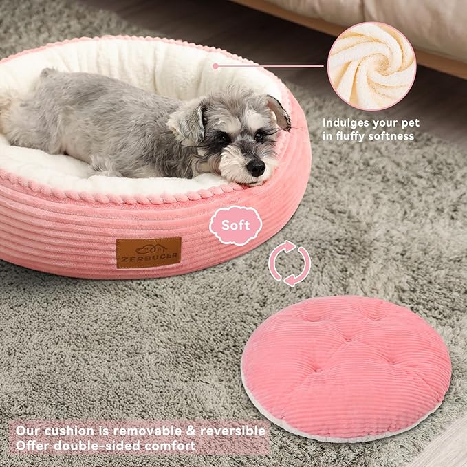 30in Round Dog Bed Sofa for Small/Medium/Large Dogs, Machine Washable Supportive Foam Pet Couch with Washable Removable Mat and Non-Slip Bottom, Pet Cuddler for Indoor/Outdoor/Car/Cage, Pink