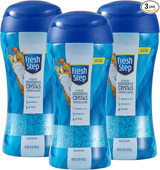 Fresh Step Cat Litter Crystals in Fresh Scent - Cat Litter Box Deodorizer - Combats Odors and Neutralizes Smells to Keep Your Home Clean, 15 Ounce - 3 Pack