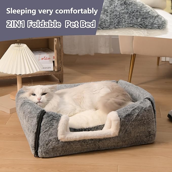 cat Bed cave-cat beds for Indoor Cats,Soft and Comfortable Cute cat Bed，cat House,with Removable Washable Cushioned Pillow,Enclosed Pet Bed,Kitten hut、Hideaway,Small Large Dog Tent (Dark Grey)
