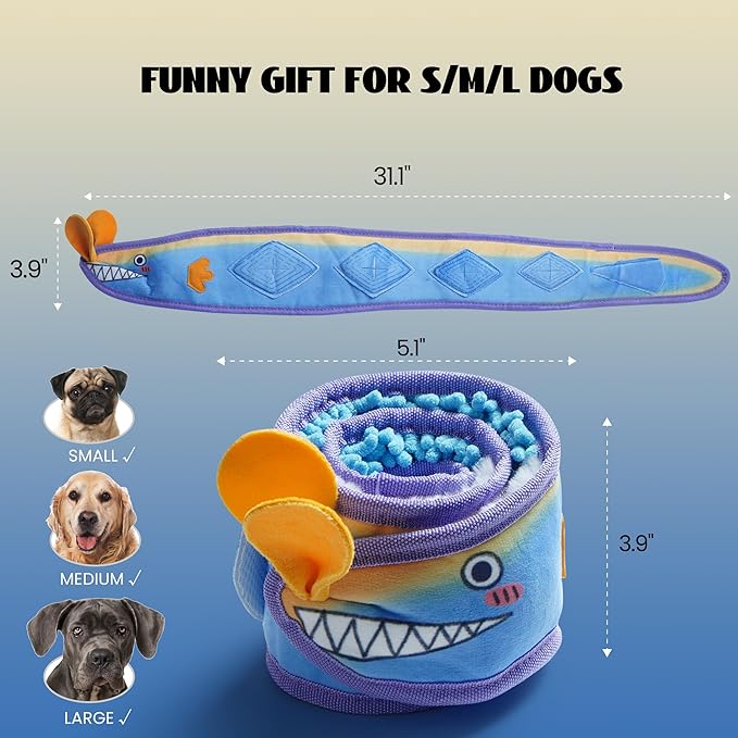 Nocciola EEL Squeaky Dog Toy, Tough No Stuffing Toy for Tug of War, Puppy Interactive Puzzle Fun to Keep Them Busy, Cognitive Crinkle Dog Toy for Large Medium Small Breed, Blue