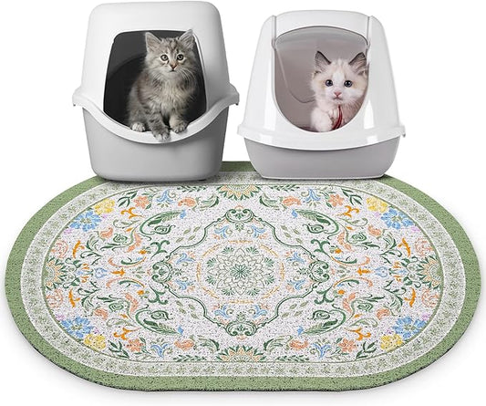 Bienbee Cat Litter Mat, 33" x 22" Large Size Litter Box Mat Rug with Non-Slip Bottom, Easy to Clean Cat Supplies Essentials for Indoor Kitty Kitten Floor,Bean-Green L