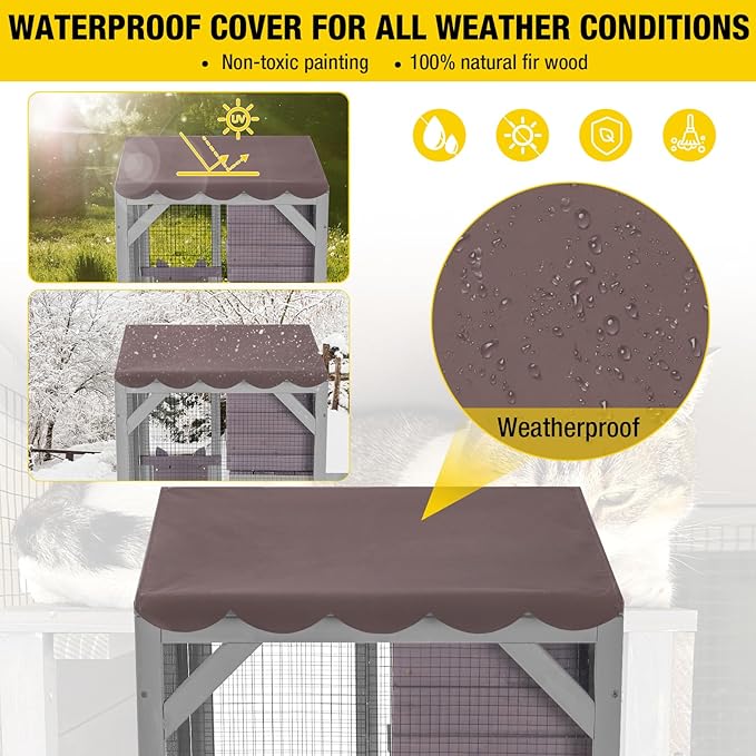 Cat House Outdoor Catio for Catis Mobile Enclosures on Wheels Large Cat Cage with Waterproof Cover,Resting House,62.8"
