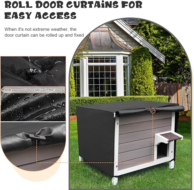 Rockever Outdoor Cat House, 100% Insulated Cat House for Outdoor Cats Weatherproof Feral cat House for All-Round Foam Layers Filling (Grey-with Cover, L)