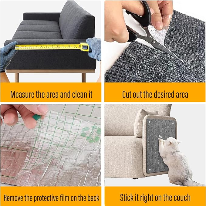 Cat Scratch Couch Furniture Protector, Adhesive Cat Scratch Pad Deterrent for Furniture, DIY Climbing Scratcher for Indoor Cats (Light Grey, 39.3x15.8 in)
