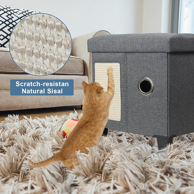 BRIAN & DANY Cat House for Indoor Cats, Cat Cave Bed for Pet, Cat Cube with Cat Scratch Board & Cat Ball, 14.7" x 14.1” x 12.7”, Gray