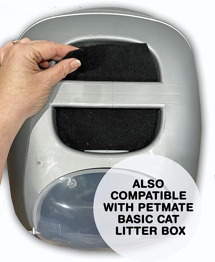 2-Pack Activated Carbon Litter Box Filters - Premium Pre Cut 5.9" x 6.2" Cat Litter Filters Replacement - Compatible with PetMate Booda Clean Step, Biodegradeable and Made in USA