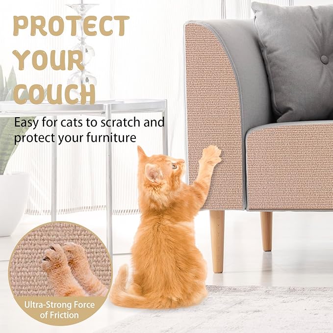 Climbing Cat Scratcher Mat Trimmable Cat Scratching Post Carpet 78.7’’x15.8’’ Self Adhesive Carpet Mat Pad Replacement for Cat Tree Shelves Post Couch Wall Furniture Steps DIY Protector (Beige)