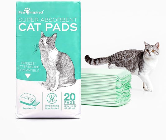 Paw Inspired Cat Pads, Generic Refills for Tidy Cats Breeze Litter Box System, Disposable Kitty Litter Liners, Super Absorbent Pee Pads, 16.9 x 11.4 Inch (Original/Unscented, 20 Count)