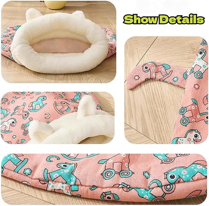 Cozy Sleeping Bag, Cozy Nest for Cats and Dogs, Soft Cat Dog Sleeping Bag, Cat Sleeping Bag for Indoor, Warm Nest for Indoor Cats&Small Dogs, Semi-Enclosed Design (Clownfish(Without Ear), Large)