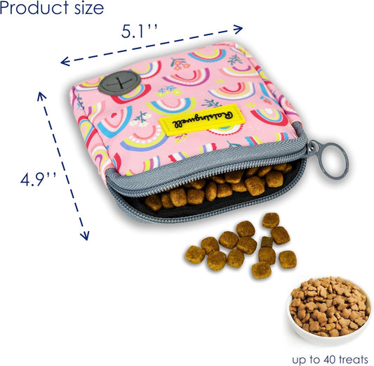 Dog Treat Pouch for Pet Walking and Training with Clicker Poop Bags Small Fanny Zipper Pack Holder for Puppy Snack Dispenser Kit for Leash and Outdoor Use (Rainbow)