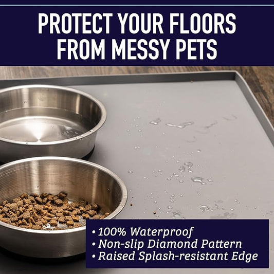 Leash Boss 2 Pack Dog Food Mats for Food and Water Bowls, Thick Waterproof Silicone Pet Feeding Mat for Floors, Extra Tall Raised Edges, Cat and Dog Placemat for Floors, Dishwasher Safe