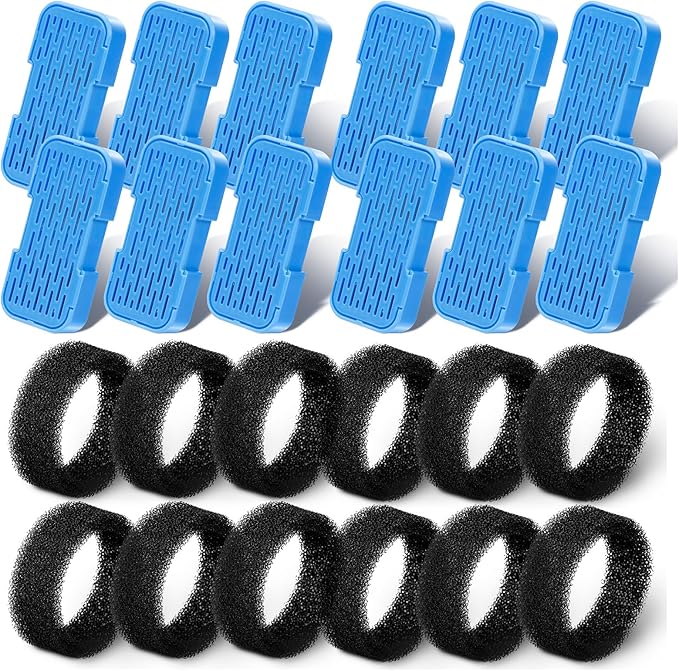AONBOY Cat Water Fountain Filters, 12 Filters + 12 Cat Fountain Sponge, Suitable for AONBOY Pet Fountain S3-SC, Multiple Filtration, Isolates Floating Hairs and gets rid of Odors