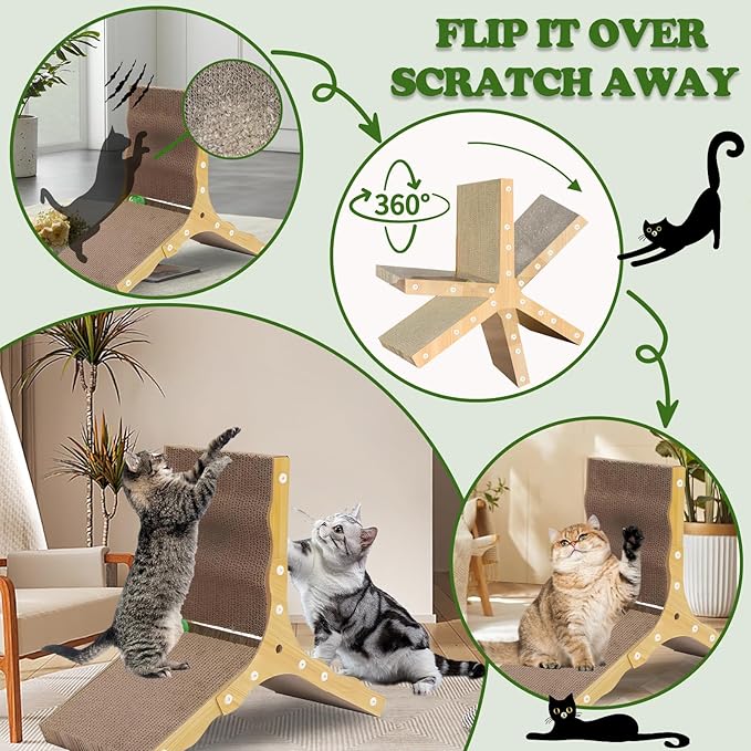 6-Sided Triangle Cat Scratching Board, Durable Cardboard Cat Scratcher for Indoor Cats, Space-Saving Corner Scratch Pad with Multi-Surface Design, Protects Furniture & Provides Cozy Resting Spot