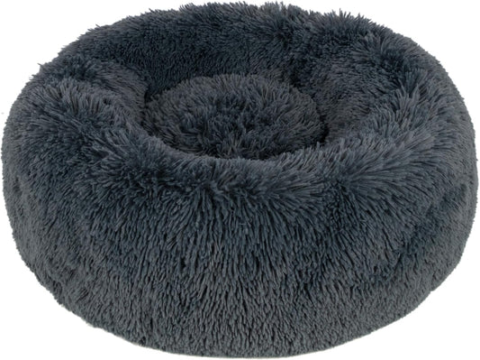 Best Pet Supplies Round Donut Dog Bed with Plush Faux Fur Fabric, Calming, Anti-Anxiety Cushion for Indoor Pets, Slip-Resistant Base, Soft Ergonomic Support - Gray, 30x30x8''