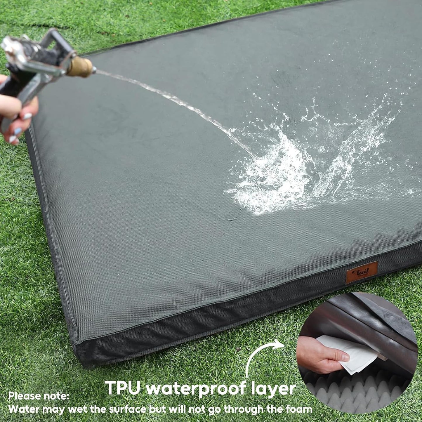 Outdoor Extra Large Dog Bed, Jumbo Waterproof Dog Bed for Large Dogs, Orthopedic Egg Foam Pet Bed Mat with Removable Oxford Cooling Cover, Grey