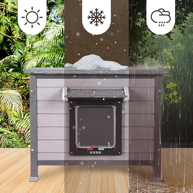 Outdoor Cat House Rainproof All Round Metal Frame Wooden Condos, Indoor and Outdoor Use for Rabbit,Small Animal Feral Cat Shelter