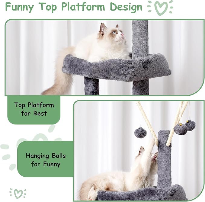 Cat Tree, Multi-Level Cat Tower for Indoor Cats, Cat Condo with Cat Scratching Post and Board, Cat Hammock, Smoky Gray GCT011G
