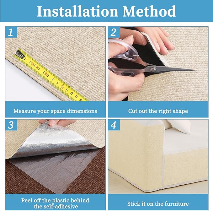 Cat Scratching Mat - Trimmable Self Adhesive DIY Climbing Cat Scratcher Pad for Cat Tree Shelves and Post Cat Scratch Furniture Protector