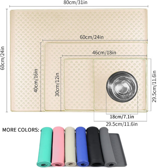 Ptlom Silicone Pet Placemat for Dog and Cat, Waterproof Non-Slip Pet Feeding Bowl Mats for Food and Water, Small Medium Large Tray Mat Prevent Residues from Spilling to Floor, Beige, 24.5" 16.5"