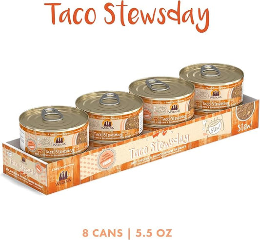 Weruva Classic Cat Stews!, Taco Stewsday with Beef, Chicken & Salmon in Gravy, 5.5oz Can (Pack of 8)