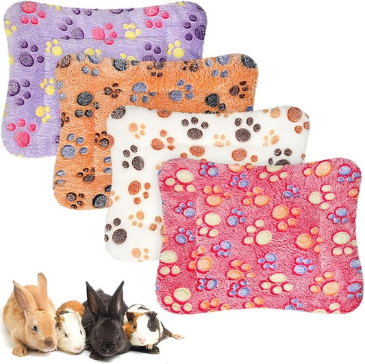 Haull 4 Pcs Waterproof Guinea Pig Bedding Winter Guinea Pig Bed Plush Cage Liners Soft Dog Cat Mat Reversible Winter Cozy Animal Pee Pad Hamster Bed Mat for Bunny(Paw,13 x 10 Inch)