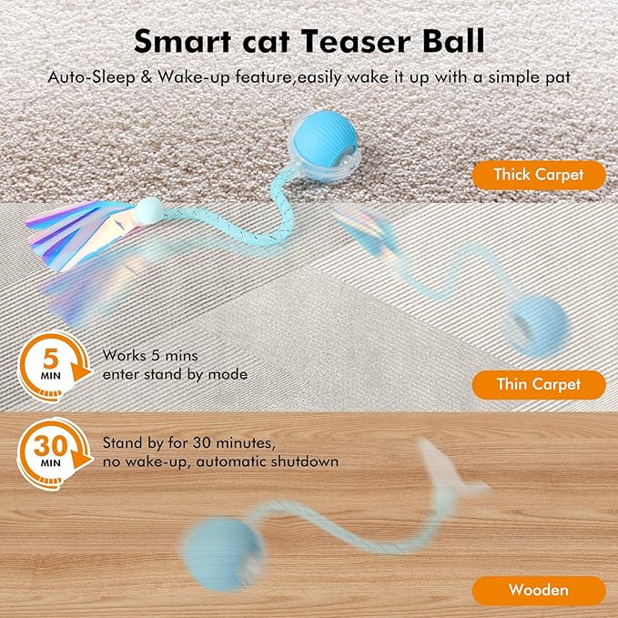 2 Packs Speed Tail 2.0 Interactive Cat Toys for Indoor Cats, Automatic Moving Cat Toy with Elastic Mesh Tail, Rechargeable Cats Ball for Enrichment Exercise