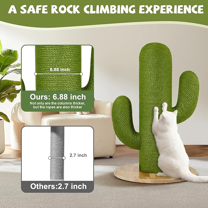 Cat Scratching Post with Solid Wood Base,27.55" Hx17.71 Lx17.71 W Tall Scratching Posts for Indoor Cats Adults,Cactus Thick Columns,Durable Lambswool and Jute,Large Scratcher Post (Small)