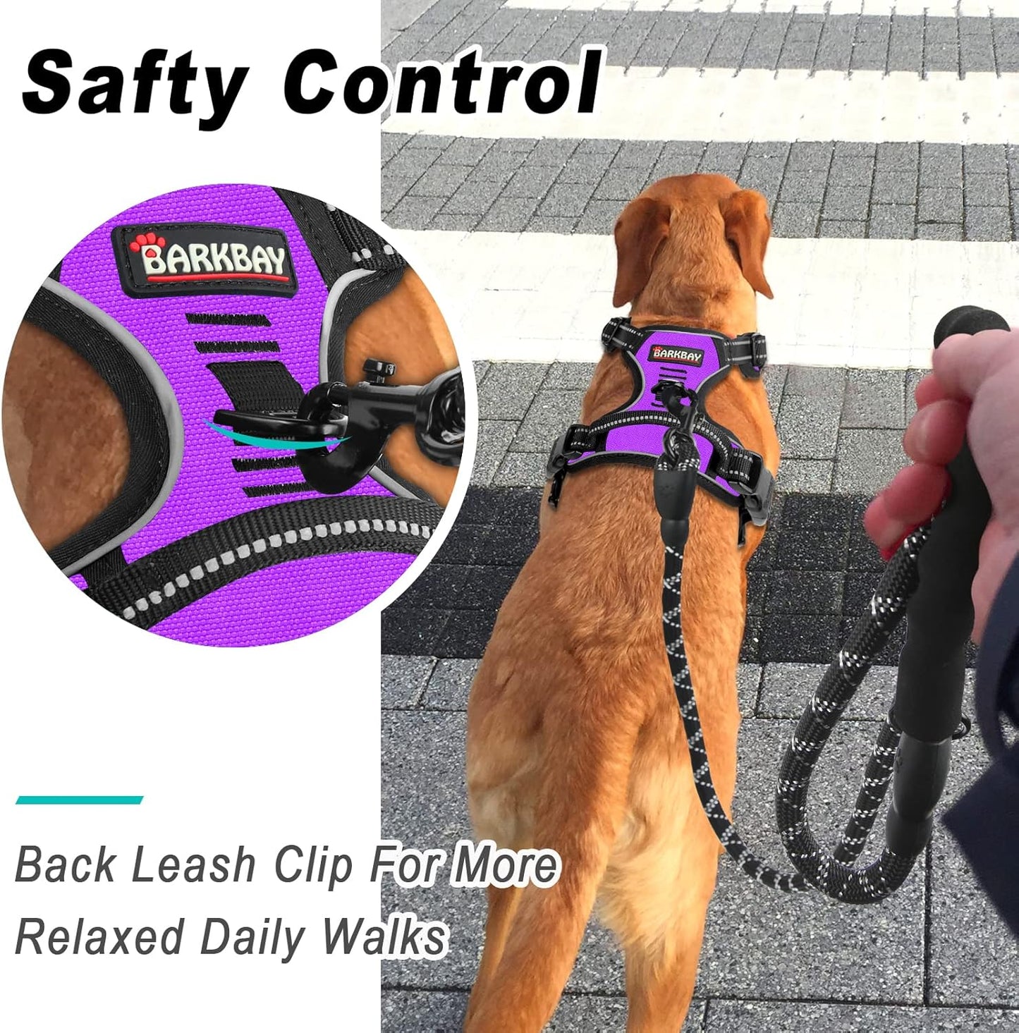 BARKBAY No Pull Dog Harness Large Step in Reflective Dog Harness with Front Clip and Easy Control Handle for Walking Training Running(Purple,S)