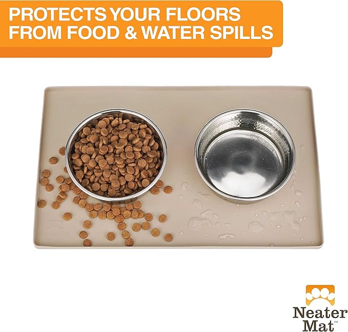 Neater Pet Brands Neater Mat - Waterproof Silicone Pet Bowls Mat - Protect Floors from Food & Water (19" x 12", Cappuccino)