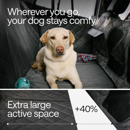 Waterproof Dog Car Seat Cover for Back Seat with Hard Bottom Inserts - Dog Hammock for Car, 600D, SUV, and Trucks - Pet Car Seat Covers - Backseat Extender for Dogs with 2 Storage Pockets, Mesh Window