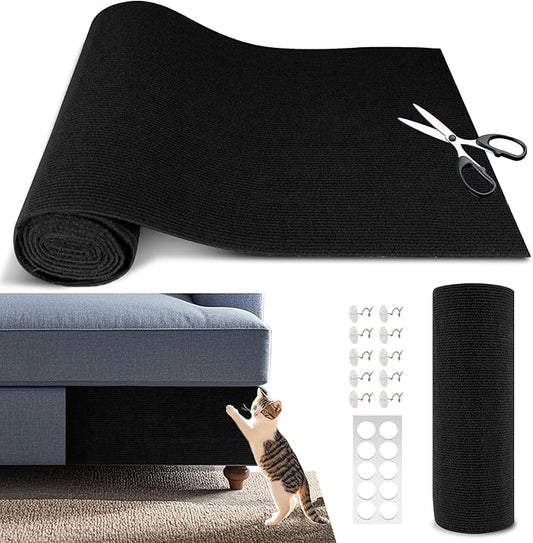 Cat Scratch Furniture Protector, 78.7"x15.8" Self Adhesive Cat Scratch Mat Pad,Cut to Fit DIY Replacement Carpet for Tree,Wall,Bed,Door, Couch Protector (Black)