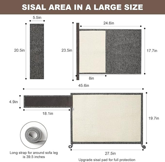 Upgraded Cat Scratch Sisal Sofa Protector,Furniture Couch Protector from Cat Scratching with Natural Sisal Full Cover 27.5''L*19.7''W(Left Hand)