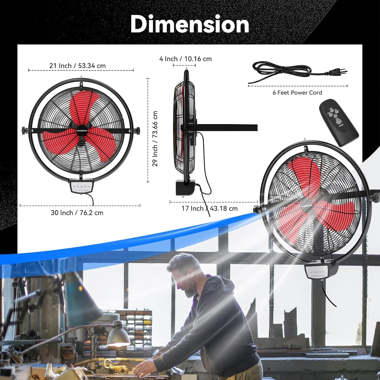 20 IN 5500 CFM Remote Control Wall Mount Fan, 3 Speed High Velocity Wall Fan with Timer, Oscillation & Tilting, Air Circulator for Garage, Commercial, Greenhouse, Warehouse & Gazebo Use, UL Listed