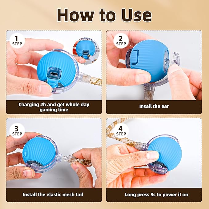 Interactive Cat Toy Ball for Indoor Cats, Fast Self Rolling on Carpet, Automatic, Blue