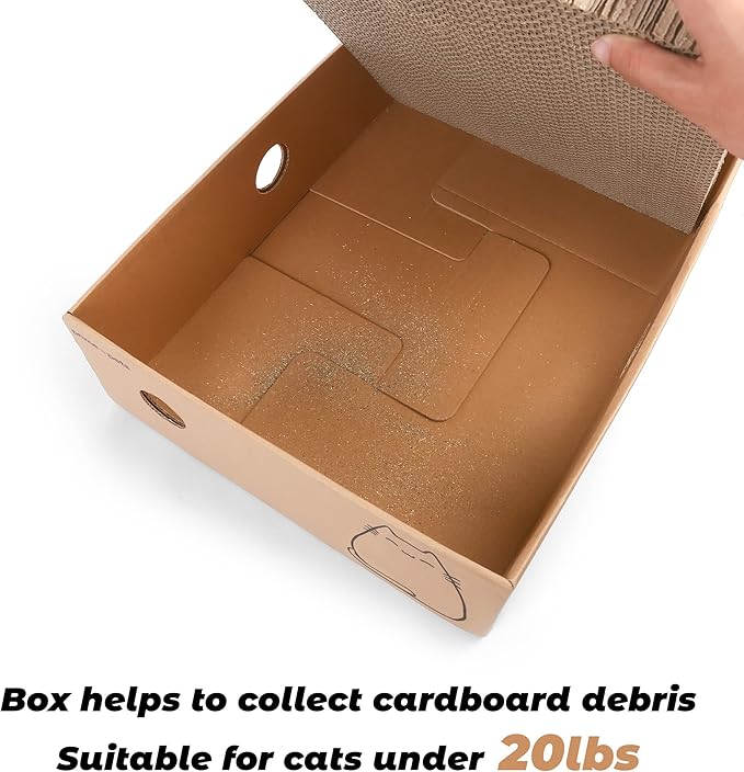 PrimePets Wide Cat Scratch Pad with Box, 5 Pack, XL, Reversible Scratcher Cardboard for Indoor Cats, 17x13x5'' Kitty Bed Scratching Board, Convenient Replacement Hole Design