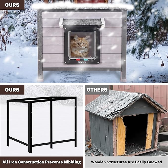 Outdoor Cat House Rainproof All Round Metal Frame Wooden Condos, Indoor and Outdoor Use for Rabbit,Small Animal Feral Cat Shelter