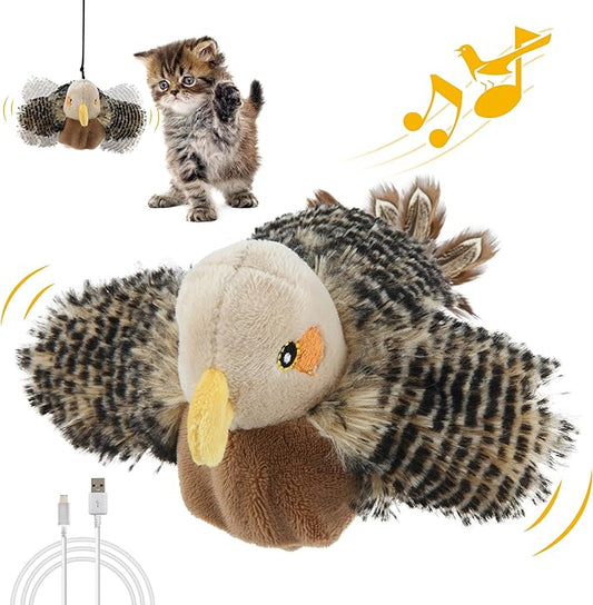 Gigwi Flapping Bird Cat Toy, Hangable Flying Bird Cat Toys for Indoor Cats, Interactive Motion Activated Chirping Cat Toy, Automatic Beating Wings with Catnip