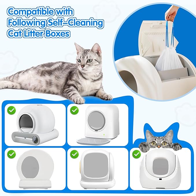 120 Count Self Cleaning Cat Litter Box Liners Bag Fit For MeoWant MW-SC01,MW-SC02, Drawstring Heavy Duty Litter Receptacles Bags Compatible with Automatic Cat Litter Box- 17.7" x 19.7"