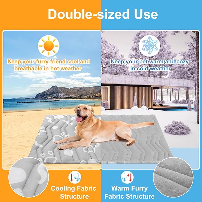 BEAUTYZOO Upgrade Dog Cooling Mat Extra Large, Reversible Self-Cooling Mat for Dogs, Thicken Pet Ice Cool Pad Blanket for Summer Kennel Sofa Bed Floor Car Seat, Machine Washable&Foldable, 48"x28"