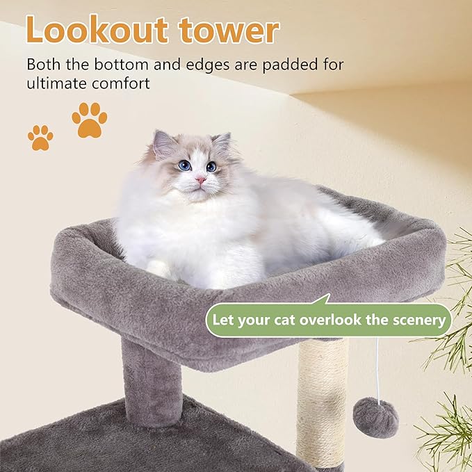 FDW Cat Tree for Indoor Cats 36 Inches Cat Tower Multi-Level Indoor Cat Play Condo House with Scratching Posts, Spacious Perch, Sisal Posts and Dangling Toys (Ashy)