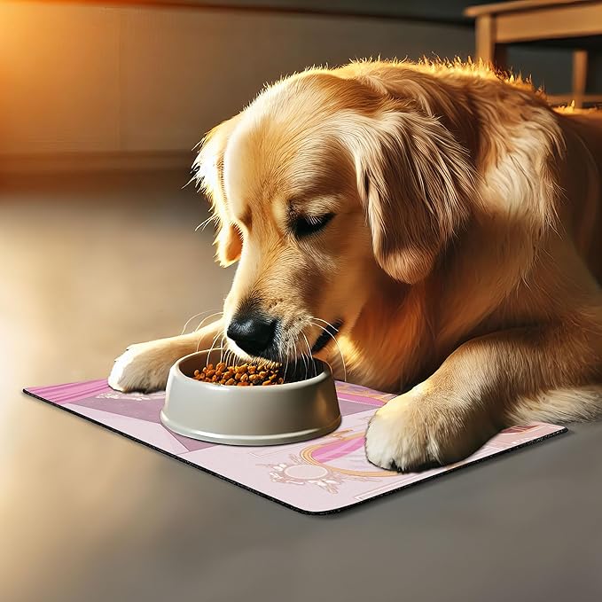 Lunarable Feminine Pet Mat for Food and Water, Design in The Palace of The Cartoon Bathtub Cabinet Mirror Washroom, Non-Slip Rubber Mat for Dogs and Cats, 18" X 12", Beige Pink